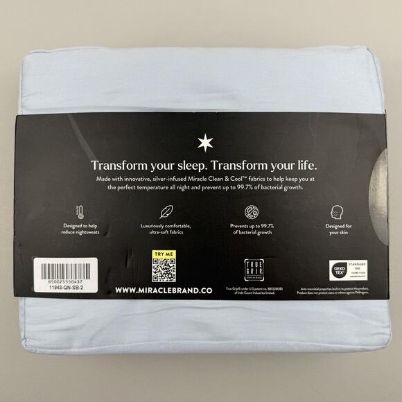 Miracle Made Self Cooling Self Cleaning Sheet Set Queen Luxe Sateen Blue - Picture 4 of 6